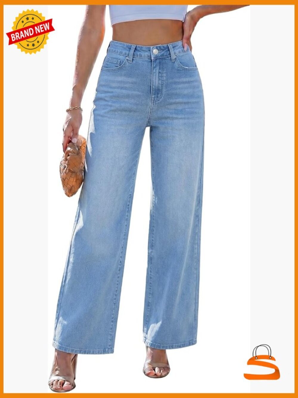 High Waisted Wide Leg Stretchy Denim Jeans with Pockets